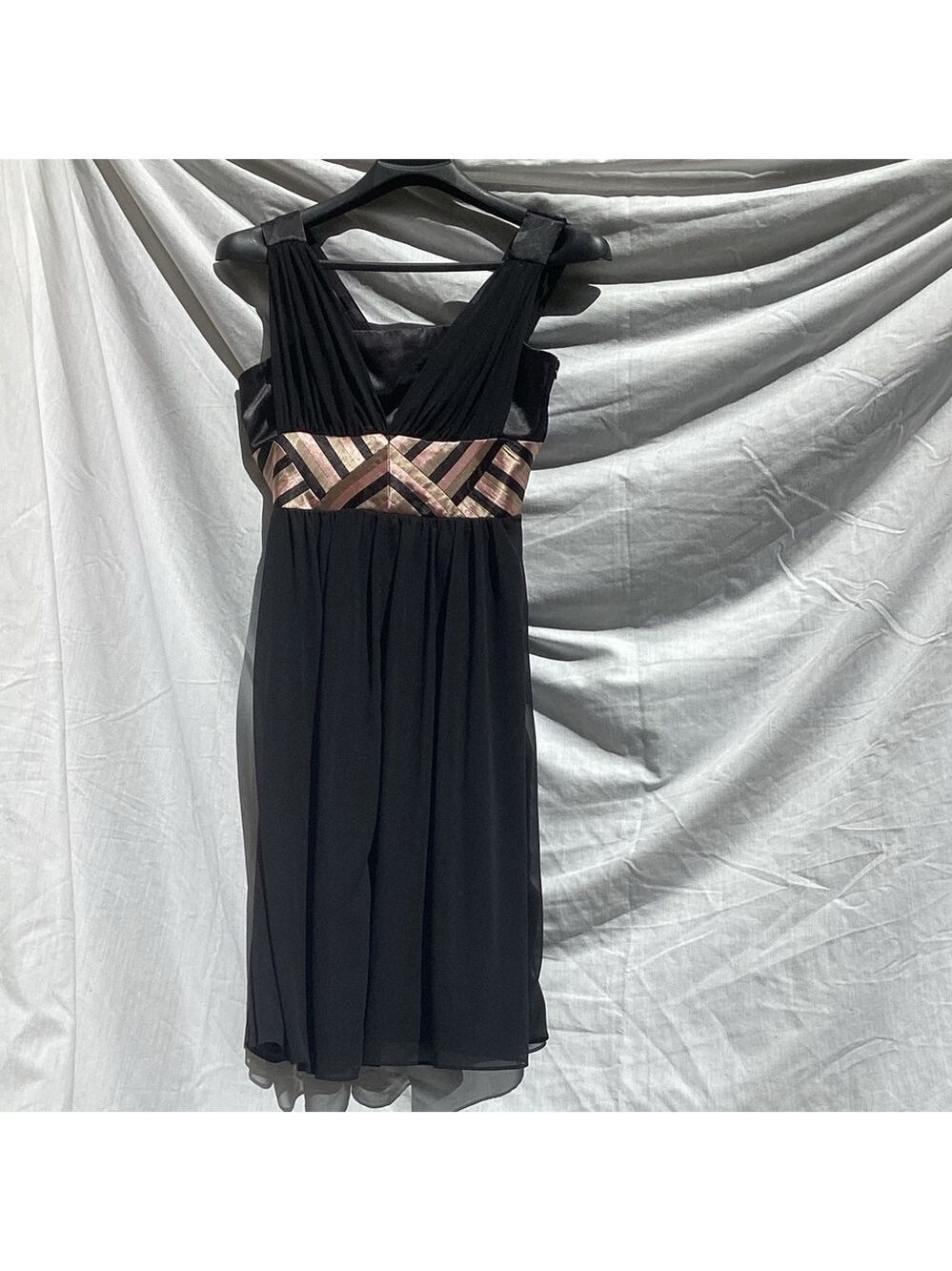 Eliza J NWT black formal dress with striped design in waistband, size 12